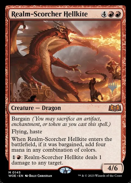 Realm-Scorcher Hellkite, Magic card PWOE 145p — Wilds of Eldraine Promos set
