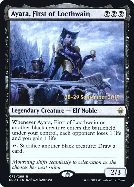 Ayara, First of Locthwain, Magic card PELD 75s — Throne of Eldraine Promos set