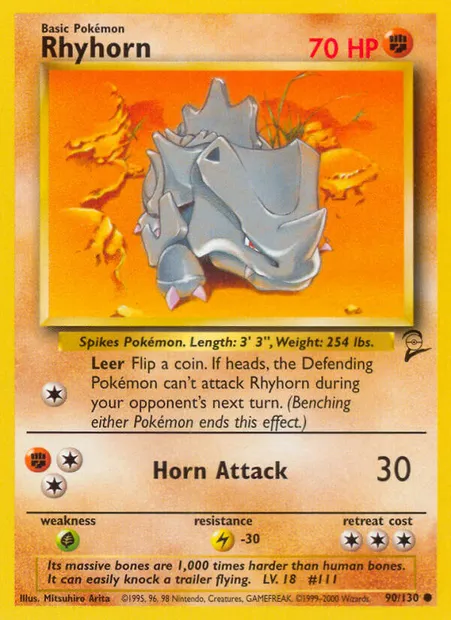 Rhinocorne, carte Pokémon B2 90 — extension Base Set 2