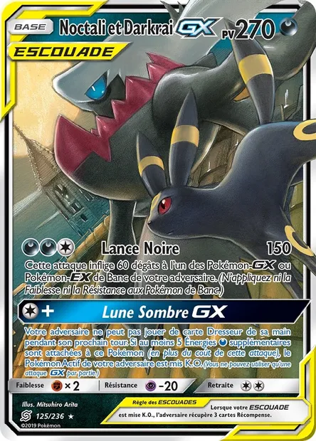 Noctali et Darkrai GX, carte Pokémon UNM 125 — extension Harmonie des Esprits