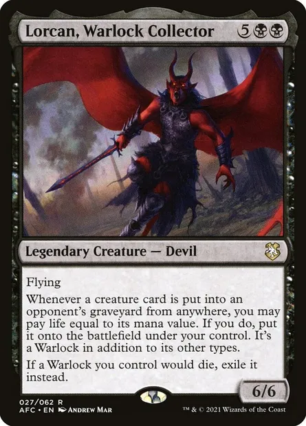 Lorcan, Warlock Collector, Magic card AFC 27 — Forgotten Realms Commander set