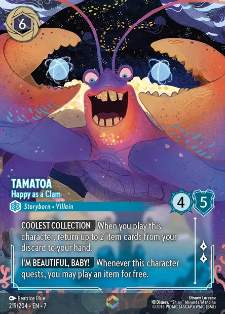 Tamatoa - Happy as a Clam, Disney Lorcana card CH7-219 — Archazia's Island set