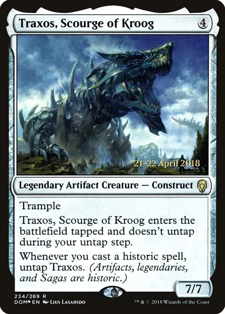 Traxos, Scourge of Kroog, Magic card PDOM 234s — Dominaria Promos set