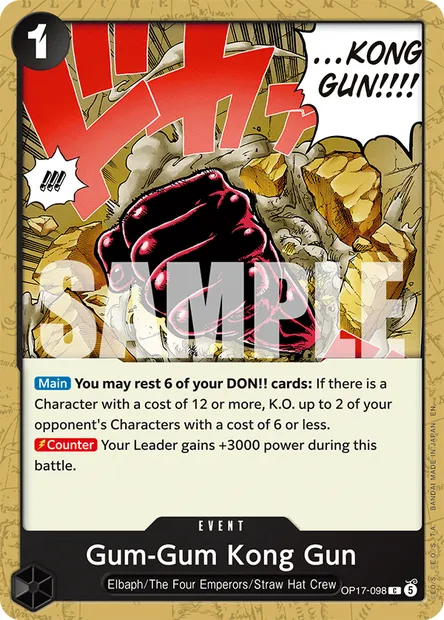 Gum-Gum Kong Gun, One Piece card OP17-098 — THE WORLD’S STRONGEST WARRIORS set