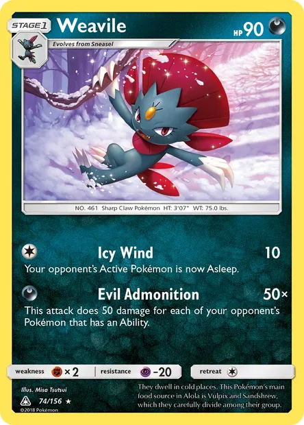Weavile, Pokémon card UPR 74 — Ultra Prism set