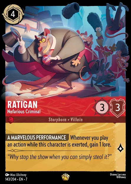 Ratigan - Nefarious Criminal, Disney Lorcana card CH7-143 — Archazia's Island set