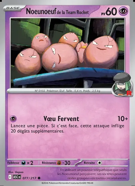 Noeunoeuf de la Team Rocket, carte Pokémon ASC 077 — extension Héros Transcendants