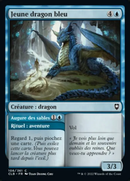 Jeune dragon bleu // Augure des sables, carte Magic CLB 106 — extension Commander Légendes : la bataille de la Porte de Baldur