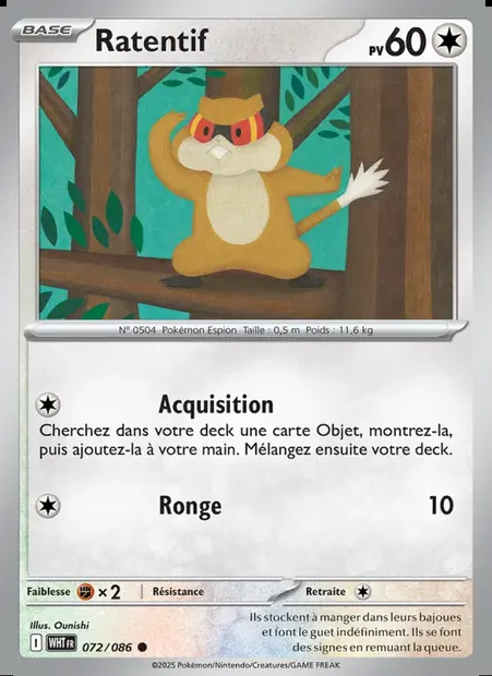 Ratentif, carte Pokémon WHT 072 — extension Flamme Blanche