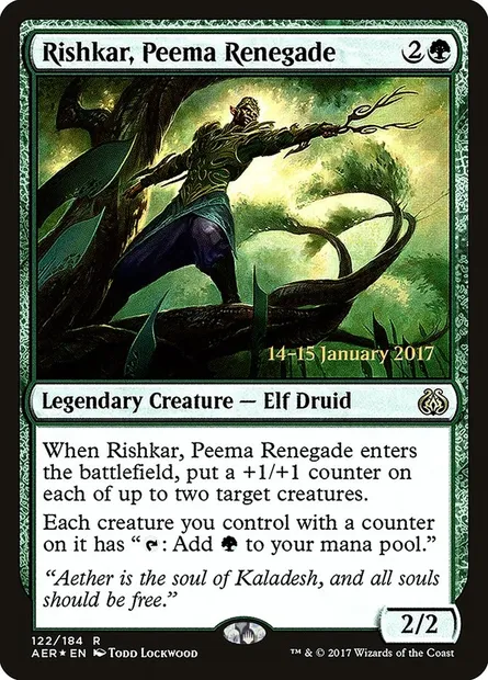 Rishkar, Peema Renegade, Magic card PAER 122s — Aether Revolt Promos set