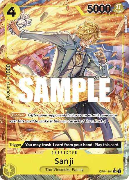 Sanji, One Piece card OP04-104 — KINGDOMS OF INTRIGUE set