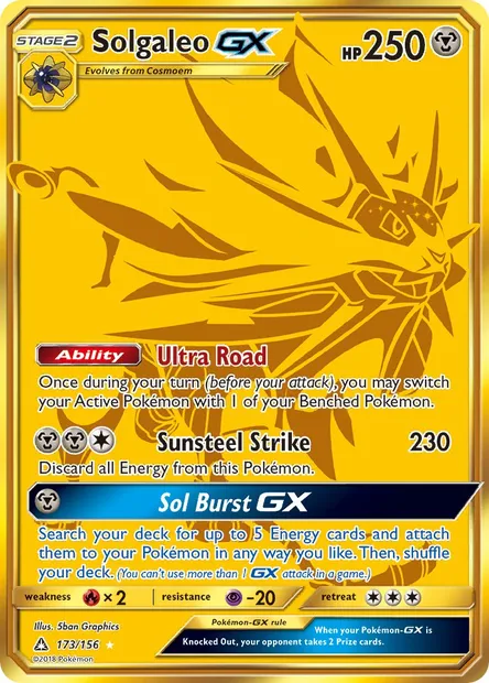 Solgaleo GX, Pokémon card UPR 173 — Ultra Prism set