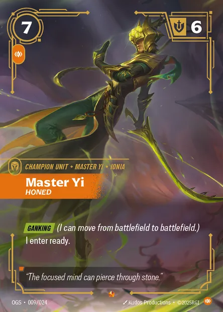 Master Yi, carte Riftbound OGS 009 — extension Proving Grounds
