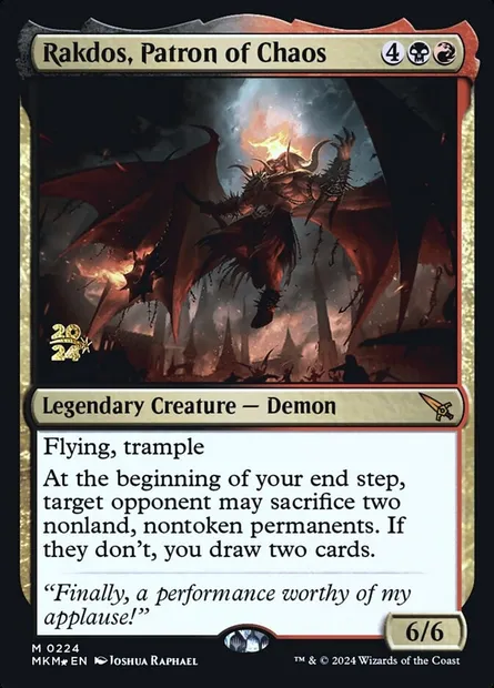 Rakdos, Patron of Chaos, Magic card PMKM 224s — Murders at Karlov Manor Promos set