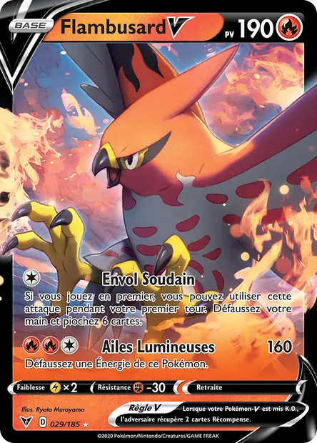 Flambusard V, carte Pokémon VIV 29 — extension Voltage Éclatant