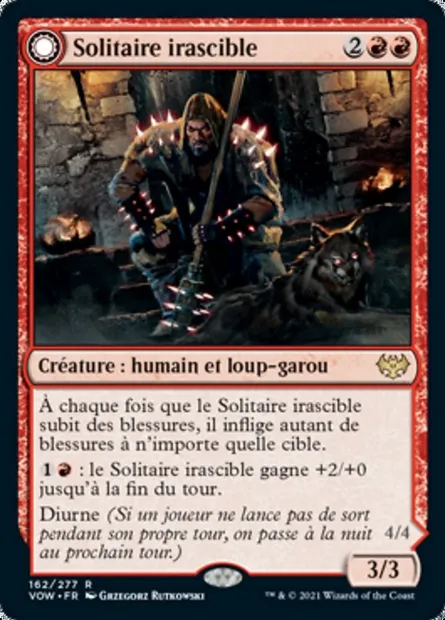 Solitaire irascible // Vengeur de la hurlemeute, carte Magic VOW 162 — extension Innistrad : noce écarlate