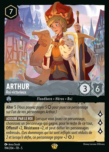 Arthur - Roi victorieux, carte Disney Lorcana CH5-194 — extension Ciel Scintillant