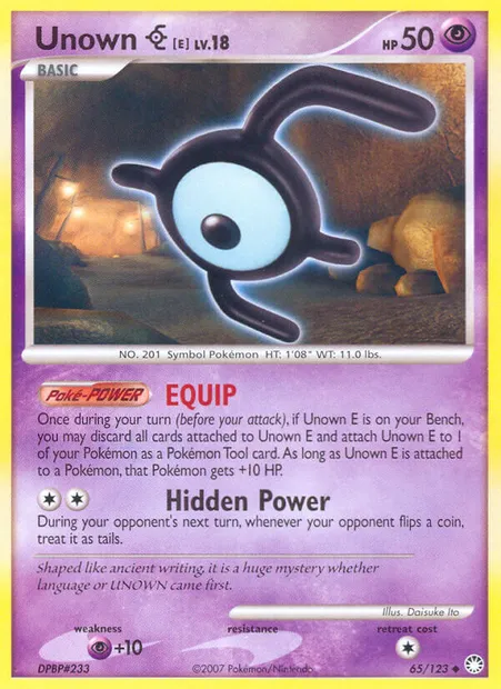 Unown E, Pokémon card MT 65 — Mysterious Treasures set
