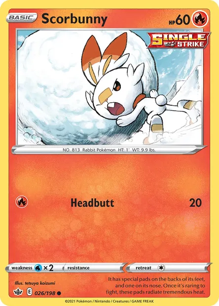 Scorbunny, Pokémon card CRE 26 — Chilling Reign set