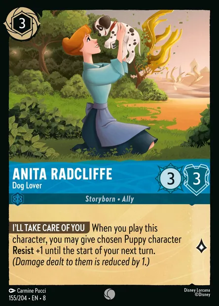 Anita Radcliffe - Dog Lover, Disney Lorcana card CH8-155 — The Reign of Jafar set