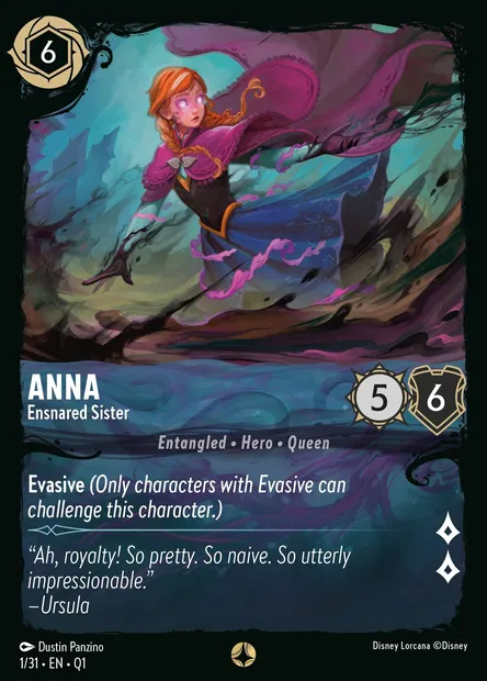 Anna - Ensnared Sister, Disney Lorcana card Q1-001 — Illumineer's Quest: Deep Trouble set
