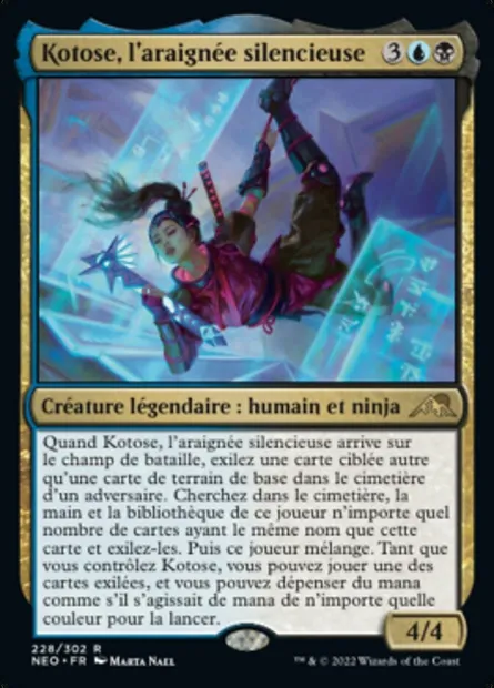 Kotose, l'araignée silencieuse, carte Magic NEO 228 — extension Kamigawa: La Dynastie Néon