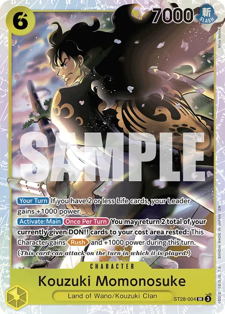 Kouzuki Momonosuke, One Piece card ST28-004 — GREEN/YELLOW Yamato set