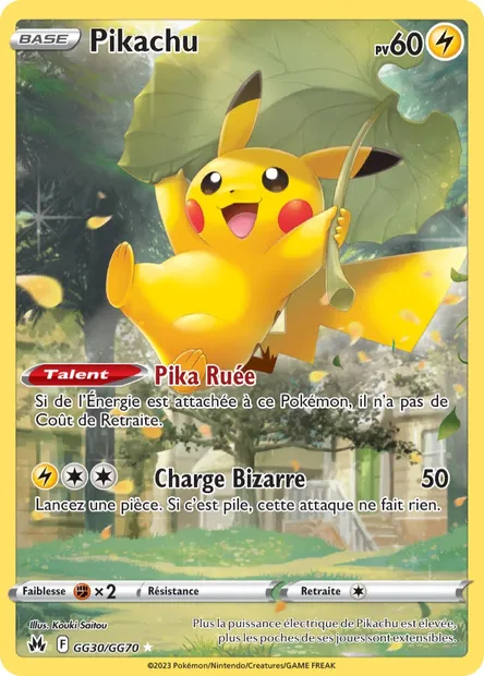 Pikachu, carte Pokémon CRZ GG30 — extension Zénith Suprême