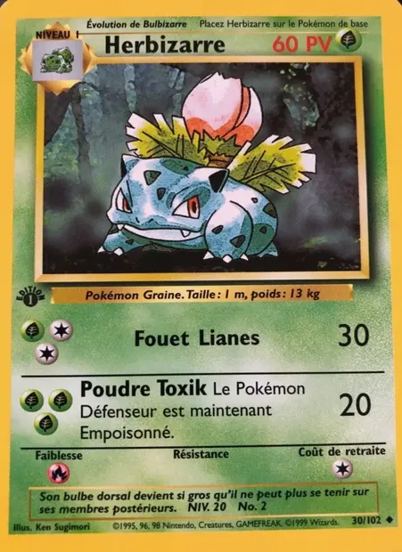 Herbizarre, carte Pokémon BS 30 — extension Set de Base
