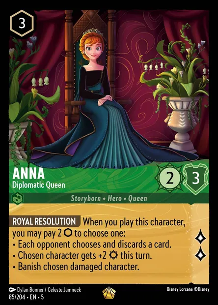 Anna - Diplomatic Queen, Disney Lorcana card CH5-085 — Shimmering Skies set