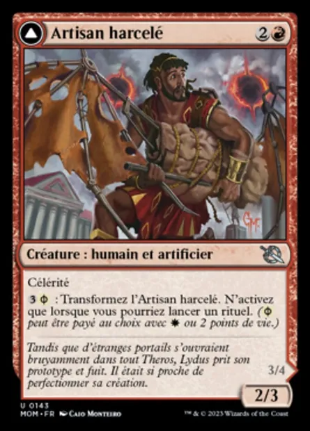 Artisan harcelé // Écorcheur céleste phyrexian, carte Magic MOM 143 — extension L'invasion des machines
