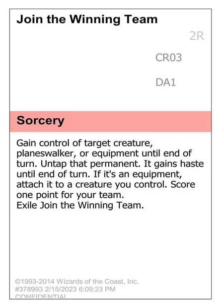 Join the Winning Team, Magic card UNK CR03d — Unknown Event set