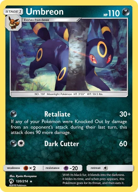 Umbreon, Pokémon card LOT 120 — Lost Thunder set