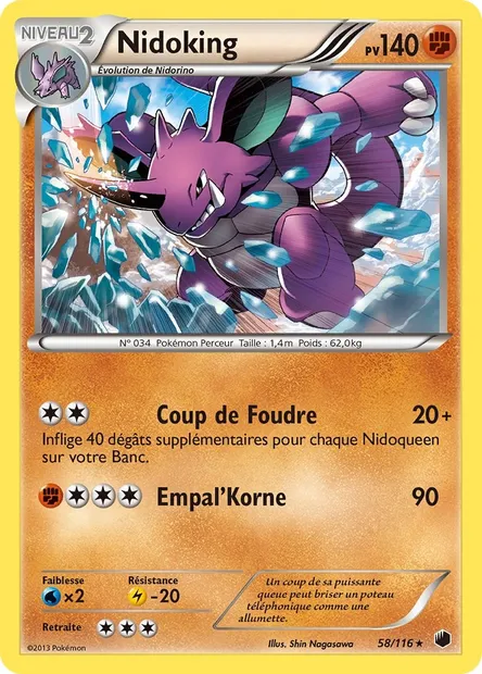 Nidoking, carte Pokémon PLF 58 — extension Glaciation Plasma