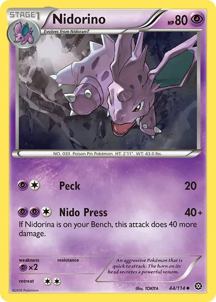Nidorino, Pokémon card STS 44 — Steam Siege set