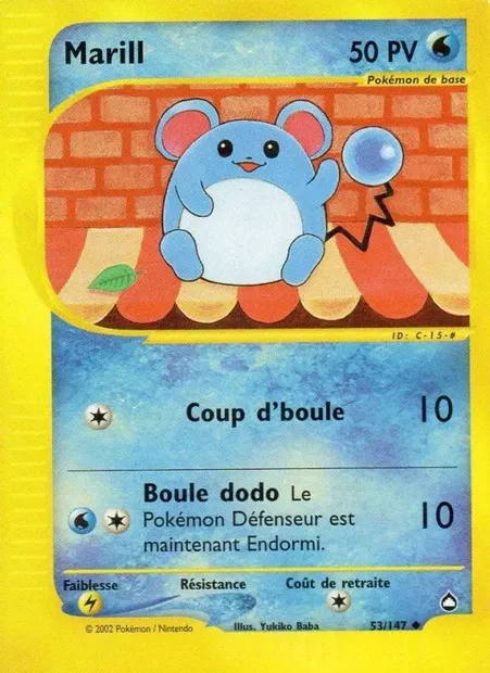 Marill, carte Pokémon AQ 53 — extension Aquapolis