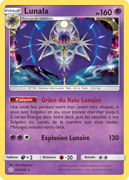 Lunala, carte Pokémon CEC 102 — extension Éclipse Cosmique
