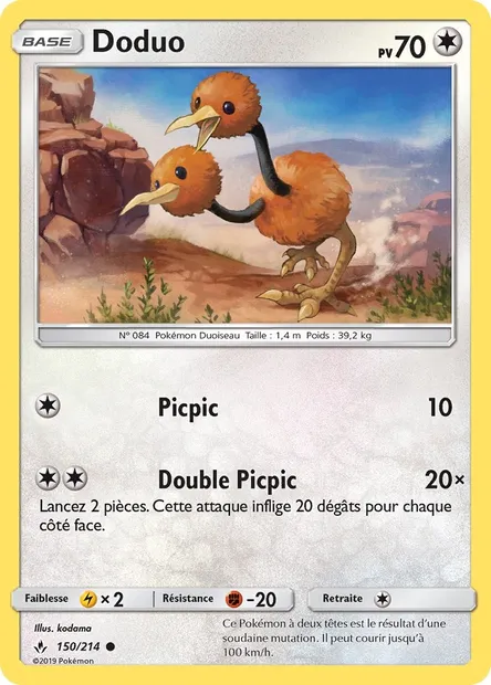 Doduo, carte Pokémon UNB 150 — extension Alliance Infaillible