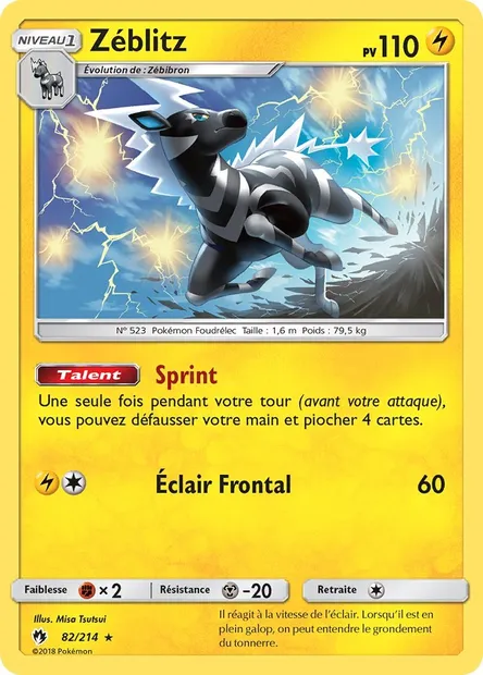 Zéblitz, carte Pokémon LOT 82 — extension Tonnerre Perdu