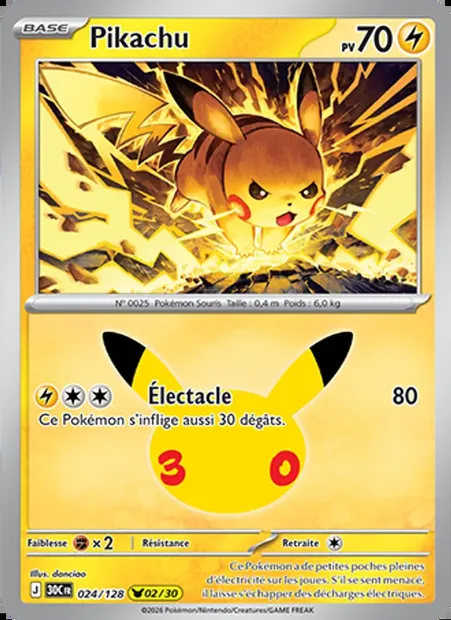 Pikachu, carte Pokémon 30C 024 — extension 30ᵉ Anniversaire