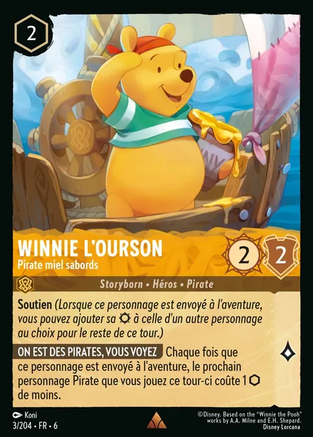 Winnie l'ourson - Pirate miel sabords, carte Disney Lorcana CH6-003 — extension La Mer Azurite