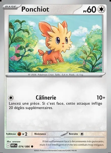 Ponchiot, carte Pokémon WHT 074 — extension Flamme Blanche