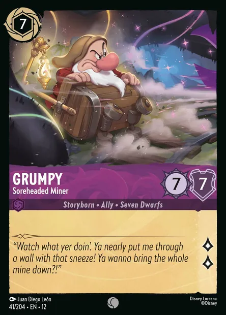 Grumpy - Soreheaded Miner, Disney Lorcana card CH12-041 — Wilds Unknown set