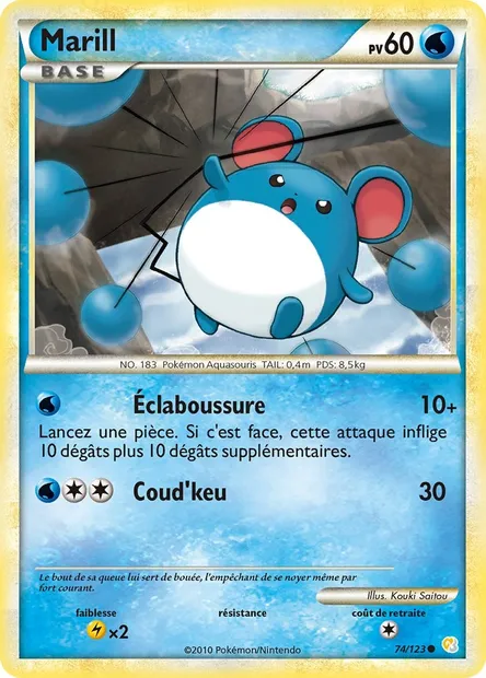 Marill, carte Pokémon HS 74 — extension HeartGold SoulSilver