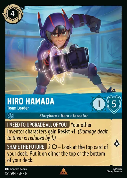 Hiro Hamada - Team Leader, Disney Lorcana card CH6-154 — Azurite Sea set
