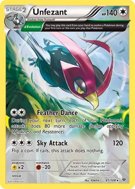 Unfezant, Pokémon card ROS 81 — Roaring Skies set
