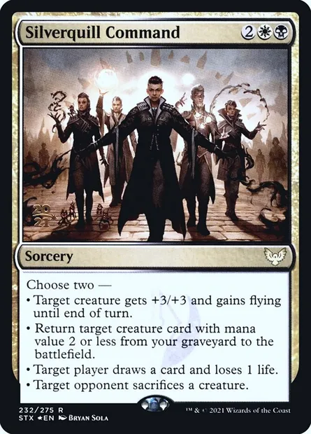Commandement de Plumargent, carte Magic PSTX 232s — extension Strixhaven: School of Mages Promos