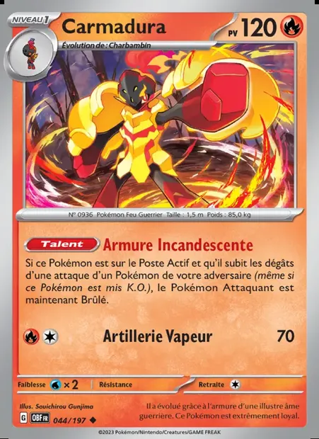 Carmadura, carte Pokémon OBF 044 — extension Flammes Obsidiennes