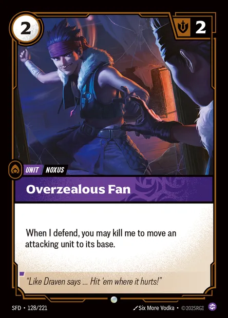 Overzealous Fan, carte Riftbound SFD 128 — extension Spiritforged