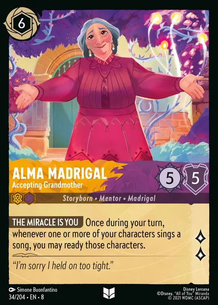 Alma Madrigal - Accepting Grandmother, Disney Lorcana card CH8-034 — The Reign of Jafar set
